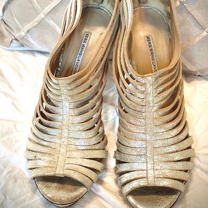 Vera Wang Lavender Label Silver strappy heels.